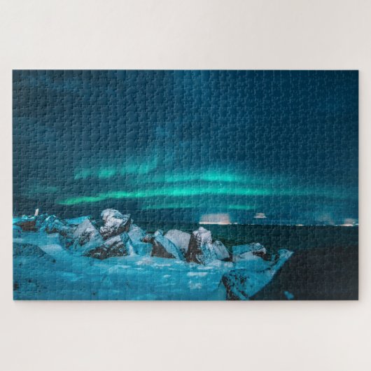Northern Lights Icelandの夕べの写真 ジグソーパズル (横)