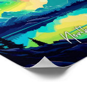 Northern Lights Iceland Art Travel Illustration ポスター (角)
