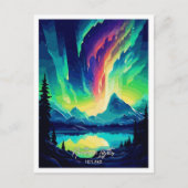 Northern Lights Iceland Art Travel Illustration ポストカード (正面)