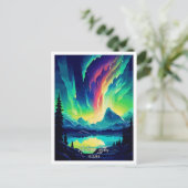 Northern Lights Iceland Art Travel Illustration ポストカード (スタンド正面)