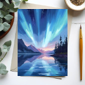 Northern Lights Lake Reflection Night Sky ポストカード