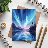 Northern Lights Lake Reflection Night Sky ポストカード