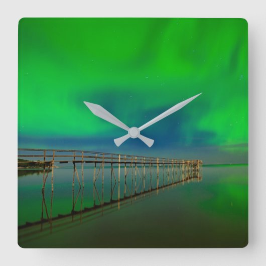 Northern Lights | Lake Winnipeg Canada, Manitoba スクエア壁時計 (正面)