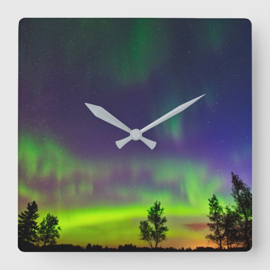 Northern Lights | Manitoba Canada スクエア壁時計 (正面)