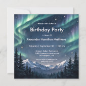 Northern Lights Mountain Forest Birthday 招待状 (正面)