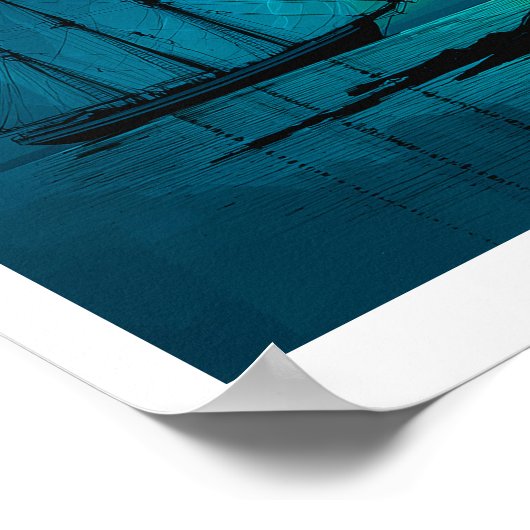 Northern Lights, sloop by the sea, interior light ポスター (角)