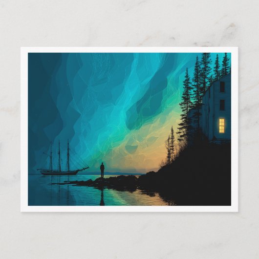 Northern Lights, sloop by the sea, interior light ポストカード (正面)