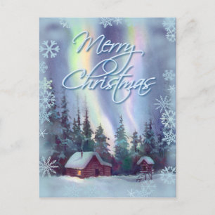 NORTHERN LIGHTS & SNOWFLAKES by SHARON SHARPE シーズンポストカード