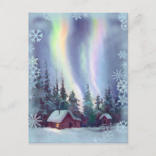 NORTHERN LIGHTS & SNOWFLAKES by SHARON SHARPE ポストカード