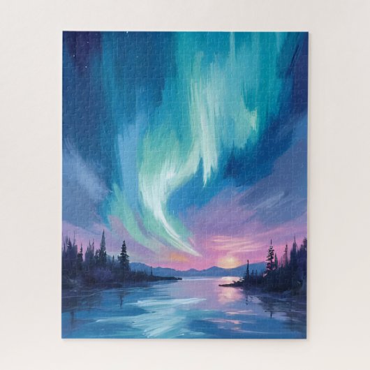 Northern Lights Winter Watercolor ジグソーパズル (縦)