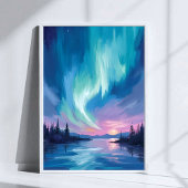 Northern Lights Winter Watercolor ポスター