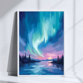 Northern Lights Winter Watercolor ポスター