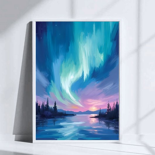 Northern Lights Winter Watercolor ポスター