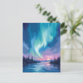 Northern Lights Winter Watercolor ポストカード (スタンド正面)