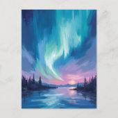 Northern Lights Winter Watercolor ポストカード (正面)