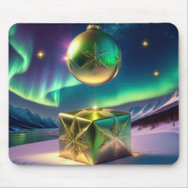 Northern Lights Xmas Bell Gift Box Snow          マウスパッド