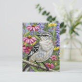 Northern Mockingbird with Flowers ポストカード (スタンド正面)