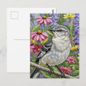 Northern Mockingbird with Flowers ポストカード (正面/裏面)