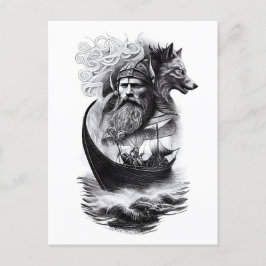northern mythology Odin Fenriswolf and viking ship ポストカード