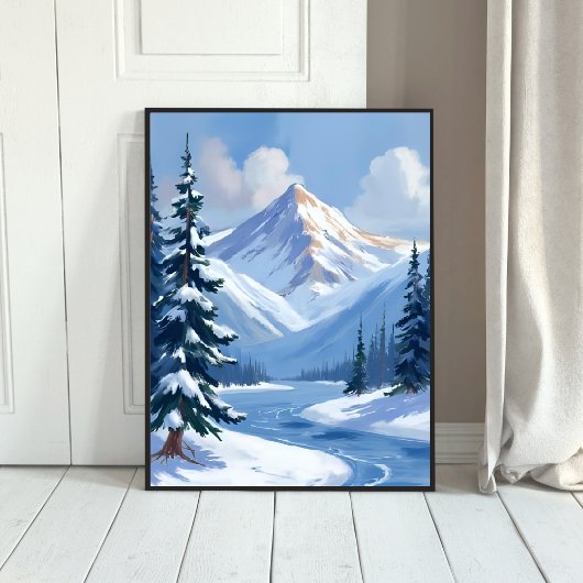 Northern Peaks | Winter Mountain Landscape Painted ポスター