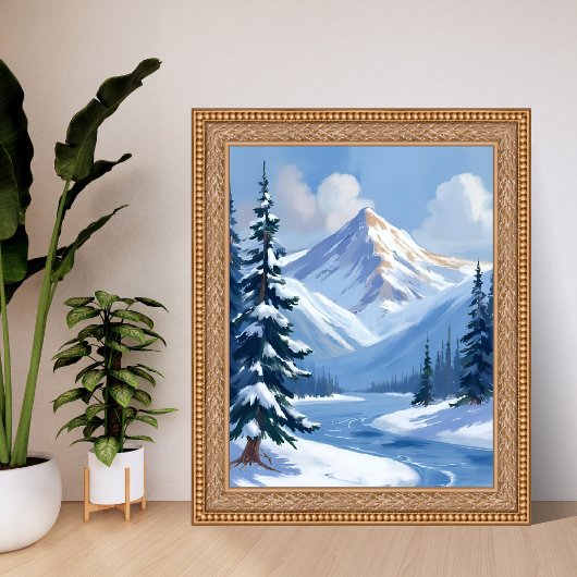Northern Peaks | Winter Mountain Landscape Painted ポスター