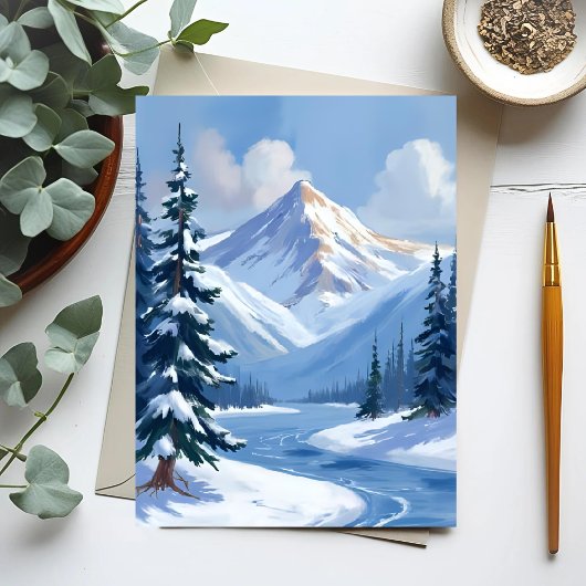 Northern Peaks | Winter Mountain Landscape Painted ポストカード