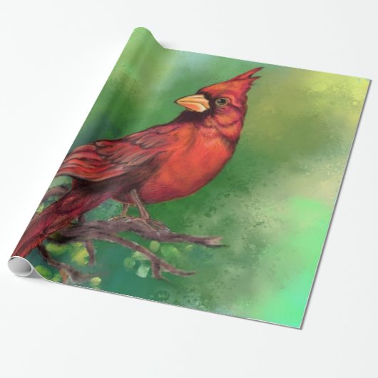 Northern Red Cardinal Bird Wrapping Paper ラッピングペーパー (アンロールド)
