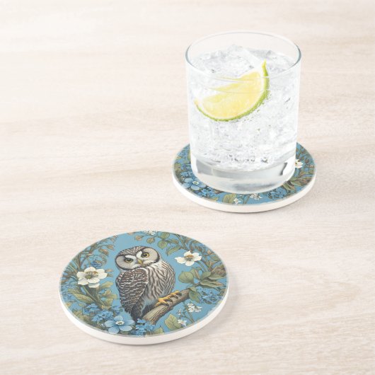 Northern Saw-Whet Owl William Morris Inspired コースター (側面)