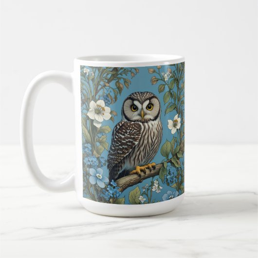 Northern Saw-Whet Owl William Morris Inspired コーヒーマグカップ (左)