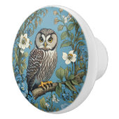 Northern Saw-Whet Owl William Morris Inspired セラミックノブ (右)
