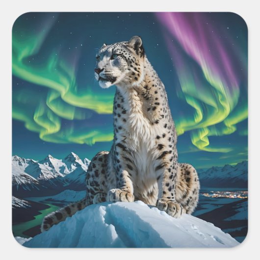 “Northern Sky Wanderer” – Snow Leopard Portrait スクエアシール (正面)