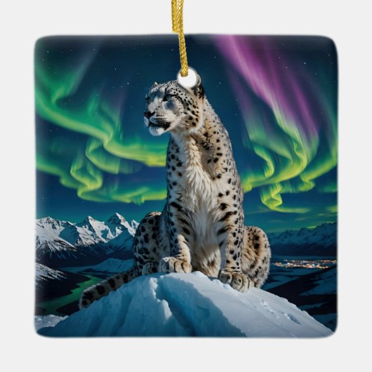 “Northern Sky Wanderer” – Snow Leopard Portrait セラミックオーナメント (正面)