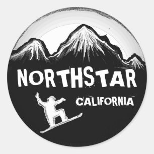 Northstarカリフォルニアの白く黒いスノーボードのステッカー ラウンドシール