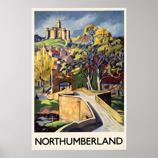 Northumberland England Travel Poster Vintage ポスター (正面)