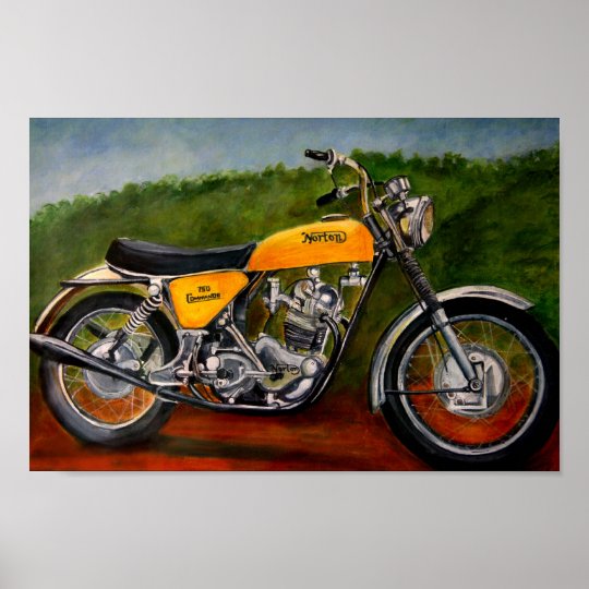 Nortonのコマンドのモーターバイクの黄色の絵画 ポスター Zazzle Co Jp