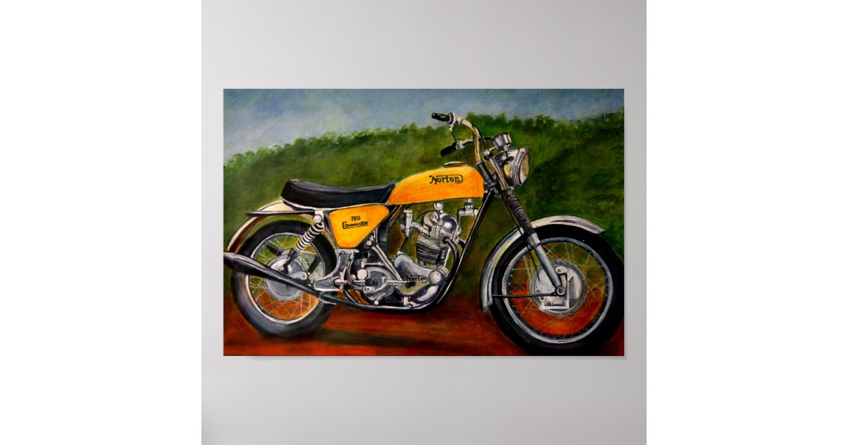 Nortonのコマンドのモーターバイクの黄色の絵画 ポスター Zazzle Co Jp