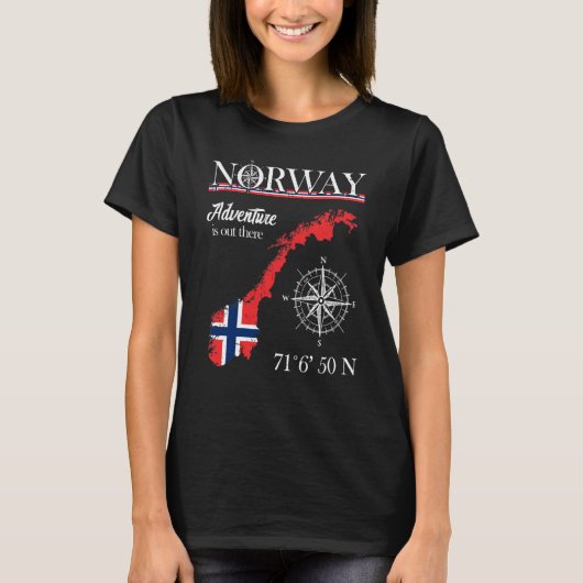 Norway Adventure Is Out There Norge Norwegian Flag Tシャツ (正面)