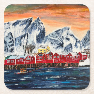 Norway Fishing Village Art Coaster スクエアペーパーコースター