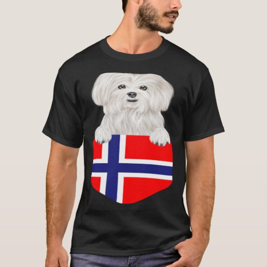 Norway Flag Maltese Dog In Pocket Tシャツ (正面)
