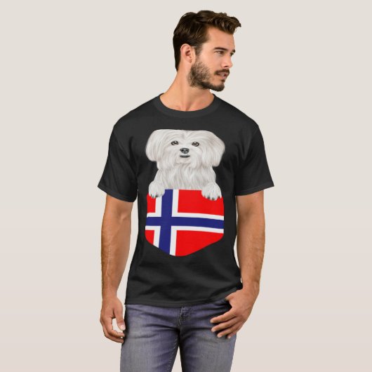 Norway Flag Maltese Dog In Pocket Tシャツ (正面フル)