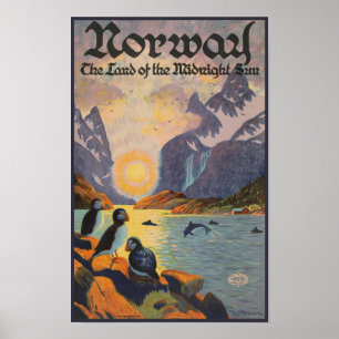 Norway Land of the Midnight Sun Vintage Poster ポスター