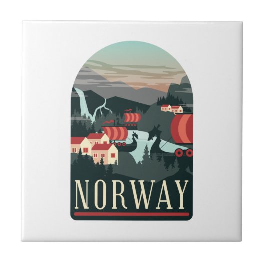 Norway Landscape Vintage Travel Postcard タイル (正面)