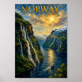 Norway: Majestic Fjord Sunset Art Souvenir ポスター