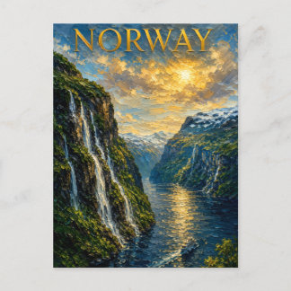 Norway: Majestic Fjord Sunset Art Souvenir ポストカード