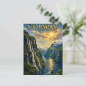 Norway: Majestic Fjord Sunset Art Souvenir ポストカード (スタンド正面)