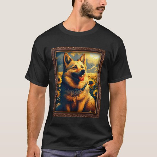Norwegian Buhund Painting Sunflower Flower Mom Wom Tシャツ (正面)
