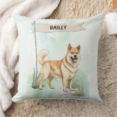 Norwegian Buhund Watercolor Personalized Dog クッション (ブランケット)