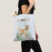 Norwegian Buhund Watercolor Personalized Dog トートバッグ (クローズアップ)