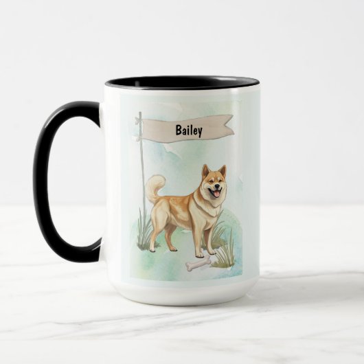 Norwegian Buhund Watercolor Personalized Dog マグカップ (左)