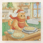 Norwegian Cat Making Christmas Lefse, Coaster ガラスコースター (正面)